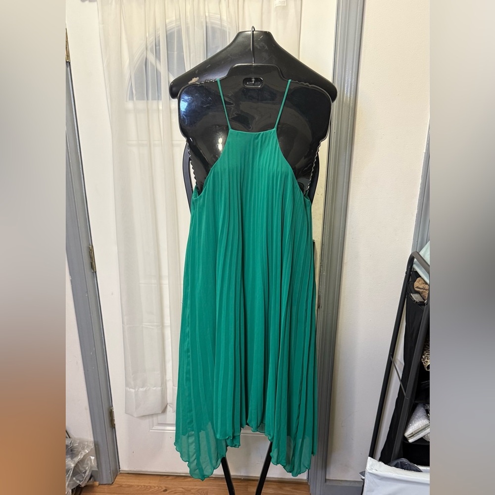 H&M Green Asymmetrical Pleated Sundress for Wedding Guest